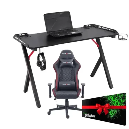 Pack Bureau Gamer RGB GT 01 DEADSKULL + Chaise Gamer DxRacer Noir RGb