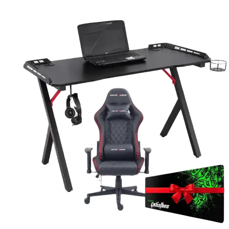 Pack Bureau Gamer RGB GT 01 DEADSKULL + Chaise Gamer DxRacer Noir RGb