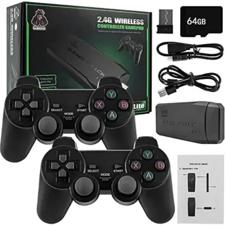 Console de Jeux Rétro Game Stick 4K Sans Fil- manettes de jeu rétro - plus de 21000 jeux - 20 simulateurs - Console rétro 4K HDMI portable connectable 64G