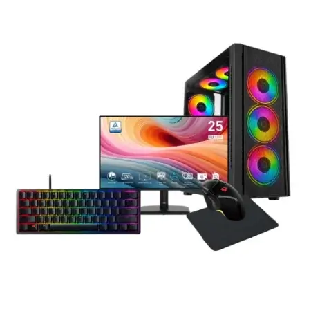 Setup Complet PC Ryzen 5 5600G / 16 GB / 512GB SSD+ Msi 25″ 120Hz 1ms + Clavier Mecanique 60% + Souris G3325