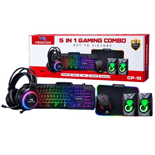 Pack Gaming 5 En 1 Vencor CP-10 - Clavier Souris Casque Tapis & Haut Parleur Pack Gaming 5 En 1 Vencor CP-10 - Clavier Souris Casque Tapis & Haut Parleur
