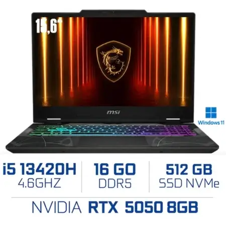 MSI Cyborg 15 B13WEKG-1249FRNN i5-13420H/16GB DDR5/512GB SSD/RTX 5050 8GB/15.6" FHD 144Hz/Win11/Black
