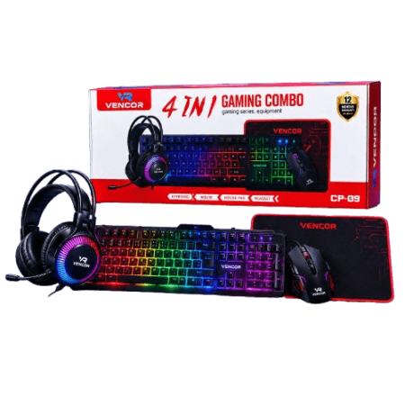 Pack Gaming 4 En 1 Vencor CP-09 - Clavier Souris Casque & Tapis