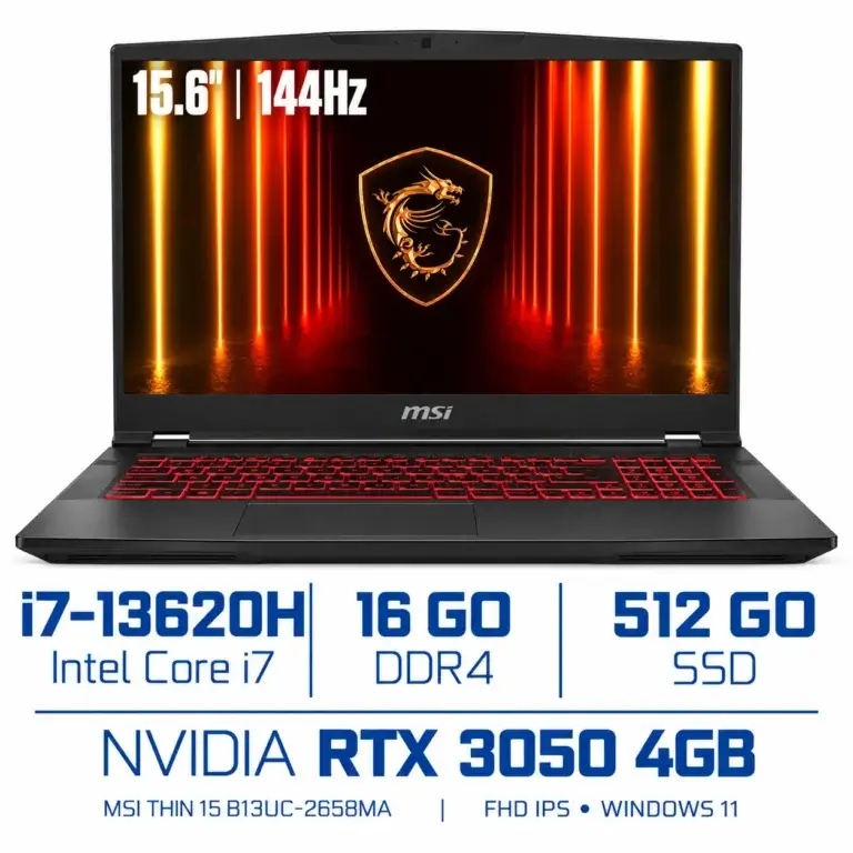 MSI THIN 15 B13UC-2658MA Intel i7-13620H/16GB DDR4/512GB SSD/RTX 3050 4GB/15.6″ 144Hz/Win11